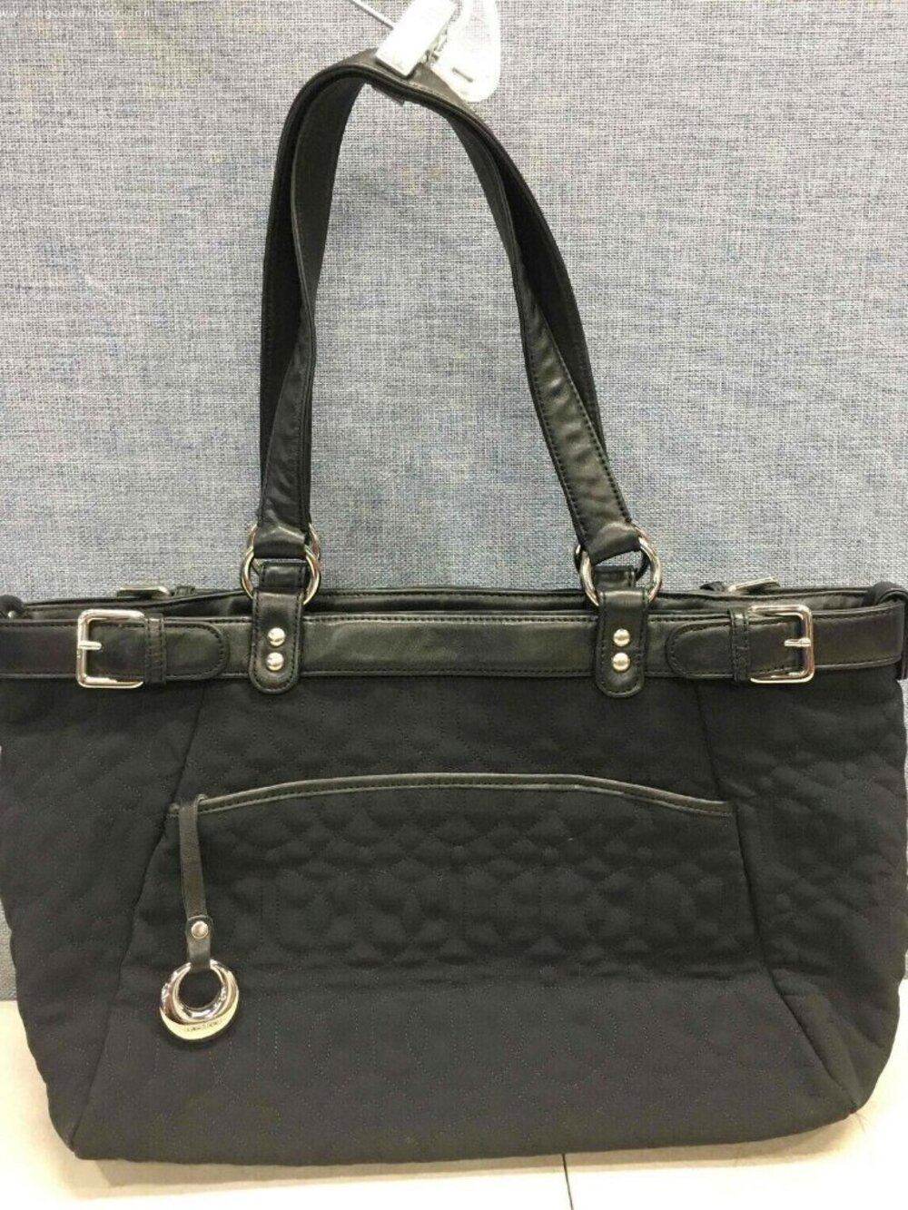 Donald J Pliner Black Quilted Nylon Leather Trim Tote Bag Shoulder Handbag